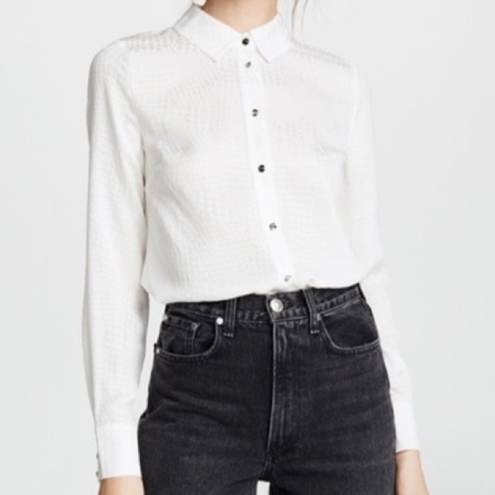 Veronica Beard Ryana Silk Long Sleeve Button-Up Top size 10